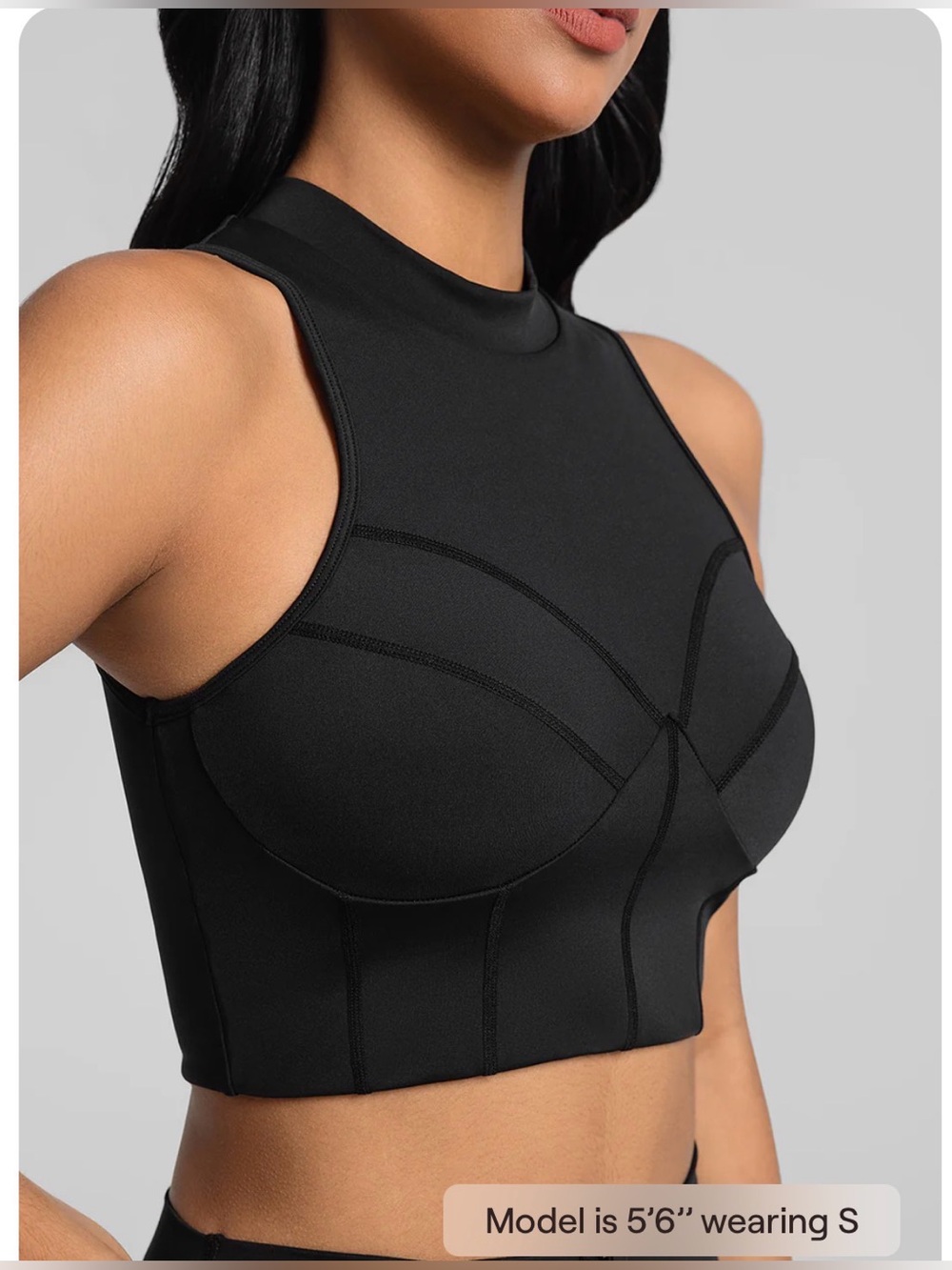 Sleeveless Black High-Neck Tank Top with Contour Seams